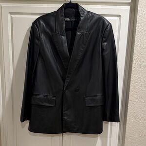 Zara Faux Leather Black Blazer size M